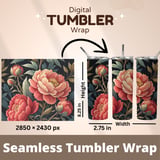 Peony Floral Tumbler Design, Watercolor Flower Digital Papers, Junk Journal Pages, Printable Tumbler Png, Digital Scrapbooking Paper thumbnail 7