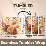 Autumn Flowers Tumbler Design, Watercolor Floral Digital Papers, Printable Tumbler PNG, Scrapbooking Paper, Digital Download thumbnail 7