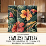 Tropical Flowers Tumbler Design, Digital Paper, Hibiscus Flower Tumbler, Watercolor Floral Junk Journal, Digital Scrapbook Paper, PNG thumbnail 2
