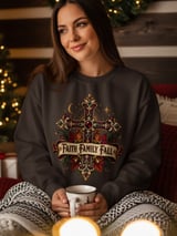 Faith Family Fall Sweatshirt, Christian Autumn Hoodie, Vintage Fall Cross Crewneck, Thanksgiving Tote Bag, Religious Gift for Women thumbnail 6