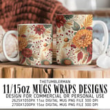 Floral Tumbler Design, Digital Download, Watercolor Flowers, Fall Tumbler Wrap, Junk Journal Paper, Printable Tumbler Png, Scrapbooking thumbnail 4