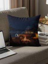 Grand Wagoneer Pillows, Campfire at Night Pillow Cases, Waggy Car Cushions, Lake Cabin Decor, Outdoor Adventure Decor, Starry Night Art thumbnail 1