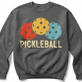 Pickleball Gildan Crewneck Sweatshirt, PICKLEBALL, Court Warm Up Retro Vintage Balls Graphic Fleece Top thumbnail 4