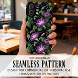 Purple Morning Glory Tumbler, Floral Digital Paper, Watercolor Flower Background, Printable PNG, Floral Junk Journal, Digital Scrapbooking thumbnail 6