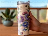 Chrysanthemum Floral Tumbler Sublimation PNG Seamless Wrap 20oz Skinny Digital Design File with Free Car Coasters thumbnail 4