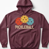 Pickleball Gildan Fleece Hoodie, PICKLEBALL Retro Triple Ball Graphic, Warm Court Pullover Sweatshirt thumbnail 3
