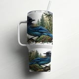 Steller's Jay Tumbler Wrap Digital Design, Blue Jay Forest Sublimation PNG, PNW Wildlife Bird 40oz Tumbler Wrap Art thumbnail 10