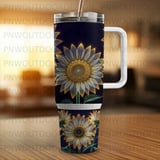 40oz Sunflower Tumbler Sublimation Wrap Seamless Distressed Digital Download + Car Coaster PNG File thumbnail 8