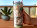 Cute Cow 20oz Tumbler Wrap, Seamless Tumbler Design, Highland Cow Tumbler, Floral Tumbler Wrap, Sublimation Design thumbnail 3