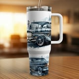 Classic Car Tumbler Wrap, 40oz Sublimation Design, Vintage Ride PNG, Pine Forest Mountains Digital thumbnail 12