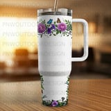 40oz Tumbler Sublimation PNG, Distressed Floral Butterfly Dragonfly Design, Tapered Seamless, Add Name for Personalization, Free Car Coaster thumbnail 3