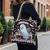 Halloween Tote Bag, Spooky Ghost Manicure Art, Fab-Boo-Lous Nails Design, Bat Graphics, Halloween Decor, Gothic Style, Fashion Tote thumbnail 3