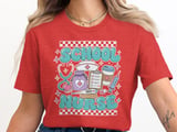School Nurse T-Shirt: Retro Bubble Letters, Medical Stethoscope, Coffee Cup Design thumbnail 6