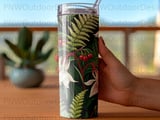 Botanical Tumbler Sublimation Design, Dark Floral 20oz Skinny Tumbler Wrap PNG, Vintage Fern & Berry Wildflower Seamless Digital thumbnail 4