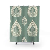 Sage Green Shower Curtain and Bath Mat, Boho Ikat Botanical Leaves Bathroom Decor, Neutral Spa Bath Set, Aesthetic Housewarming Gift thumbnail 5