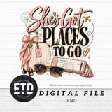 Shes Got Places To Go PNG Girls Trip Vacation Sublimation Design, Glam Jetsetter Travel Luggage Clipart, Pink Gold Boho Travel PNG thumbnail 11