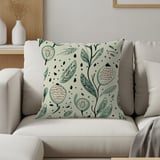 Blanket Pillow and Pillow Case: Botanical Green, Neutral Hues, Leaf and Fruit Pattern thumbnail 1