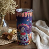 Personalized Halloween Tumbler, Day of the Dead Tumbler, Halloween Skeletons, Custom Name Tumbler, Fiesta Skull Tumbler, Sugar Skull Gift thumbnail 4