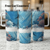 40oz Tumbler Sublimation Wrap Digital Design, Ocean Life Manta Ray Coral Reef Seamless Distressed Tapered thumbnail 1