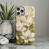Magnolia Flower Tough Phone Case Art Nouveau Pearl Mosaic Case Elegant Botanical Floral Phone Cover Vintage Aesthetic Gift for Her thumbnail 1