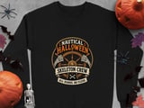 Nautical Halloween Skeleton Crew All Hands No Flesh Ship Wheel Graphic Crewneck Sweatshirts thumbnail 7