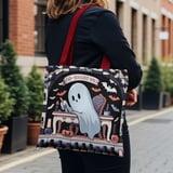 Halloween Tote Bag, Spooky Ghost Manicure Art, Fab-Boo-Lous Nails Design, Bat Graphics, Halloween Decor, Gothic Style, Fashion Tote thumbnail 4