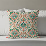Boho Moroccan Tile Pillow Cover | Teal Coral Geometric Throw Pillow Case | Mediterranean Global Chic Accent Cushion thumbnail 8