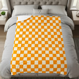 Distressed Orange Checkerboard Woven Blanket, Grunge Checkered Velveteen Blanket, Retro Indie Alt Throw Pillow Cover thumbnail 7