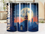 New York City Tumbler Wrap Digital | NYC Empire State Building Skyline Full Moon | 20oz Skinny Seamless Sublimation Design PNG thumbnail 1