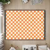 Distressed Orange Checkerboard Woven Blanket, Grunge Checkered Velveteen Blanket, Retro Indie Alt Throw Pillow Cover thumbnail 12