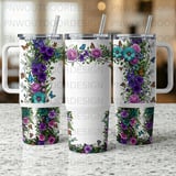 40oz Tumbler Sublimation PNG, Distressed Floral Butterfly Dragonfly Design, Tapered Seamless, Add Name for Personalization, Free Car Coaster thumbnail 2