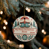 Baby First Christmas Ornament Personalized, Custom Name Year Winter Booties Keepsake, Retro Holiday Tree Decor Gift for New Mom Dad thumbnail 8