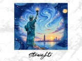Statue of Liberty Tumbler Wrap PNG | Patriotic NYC Skyline Van Gogh Style Digital Download for 20oz Skinny Straight Sublimation thumbnail 4