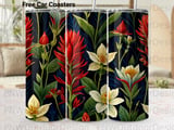 Tropical Floral Tumbler Wrap 20oz Digital PNG for Sublimation, Seamless Dark Botanical Exotic Flowers Design, Gift for Her Download thumbnail 1