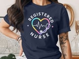 Registered Nurse T-Shirt: Watercolor Heart, Stethoscope, RN Nursing Tee thumbnail 4