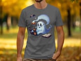 Spooky Ghost T-Shirt, Halloween Shirt, Funny Graphic Tee, Ghost with Laptop Shirt, Bat Design, Pumpkin Cup, Halloween Gift, Geek Shirt thumbnail 6
