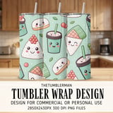 Kawaii Sushi & Boba Tea Pattern Digital Size Bundle Png thumbnail 1