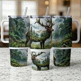 40oz Tumbler Sublimation PNG, Majestic Elk Forest Design, Distressed Tapered Seamless Digital Download, Misty Woodland, Free Car Coasters thumbnail 4