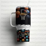 40oz Tumbler Sublimation PNG, Distressed Basketball Design, Tapered Seamless Digital Download, Hoops Sports Lover, Car Coaster Freebie thumbnail 5