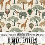 Digital Pattern, Giraffe, Elephant, Hot Air Balloon, Trees Digital Bundle, Safari Animals, Illustration, Printable Art, Graphic Design thumbnail 1