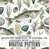 Digital Pattern Bundle, Fish Pattern, Digital Print, Fish Clipart, Fish Art, Seafood Illustration, Angling Artwork, Sea Life, Digital Bundle thumbnail 1