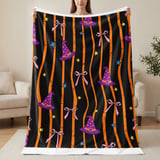 Witch Hat Velveteen Blanket - Spooky Cute Halloween Throw Pillow, Whimsical Orange & Black Stripe Witchy Home Decor Gift thumbnail 15