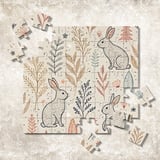Rabbit Digital Pattern, Floral Bunny, Cute Hare, Forest Animal, Beige Background, Bohemian Style, Digital Paper, Scrapbooking, Digital thumbnail 7
