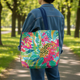 Vibrant Tropical Leopard Floral Tote Bag & Phone Case, Preppy Summer Beach Bag, Colorful Abstract Pattern Accessory Gift thumbnail 2