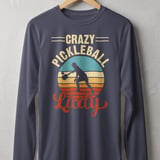 Pickleball Sport-Tek Long Sleeve Tee, Crazy Pickleball Lady, Sun Shield Shirt, Retro Sunset Court Graphic thumbnail 5