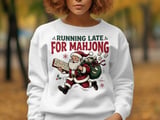 Running Late For Mahjong Christmas Print, Retro Santa Claus Holiday Art, Funny Mahjong Player Gift, Game Night Graphic Holiday Decor thumbnail 4