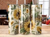 Sunflower Leopard 20oz Tumbler Wrap PNG, Digital Download, Floral Tumbler Design, Seamless Tumbler File, Sublimation Design thumbnail 1