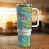 40oz Tumbler Sublimation Wrap, Seamless Distressed Tapered Digital Download, Liquid Waves Pattern, Green Blue Abstract Digital thumbnail 2