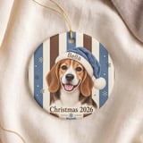 Beagle Christmas Ornament 2026, Cute Dog Lover Holiday Keepsake, Blue Santa Hat Puppy Pet Mom Gift, Rustic Striped Xmas Tree Decor thumbnail 5