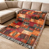 Modern Abstract Art Velveteen Blanket, Geometric Woven Throw Pillow, Red Orange Eclectic Decor, Contemporary Home Art Statement thumbnail 3